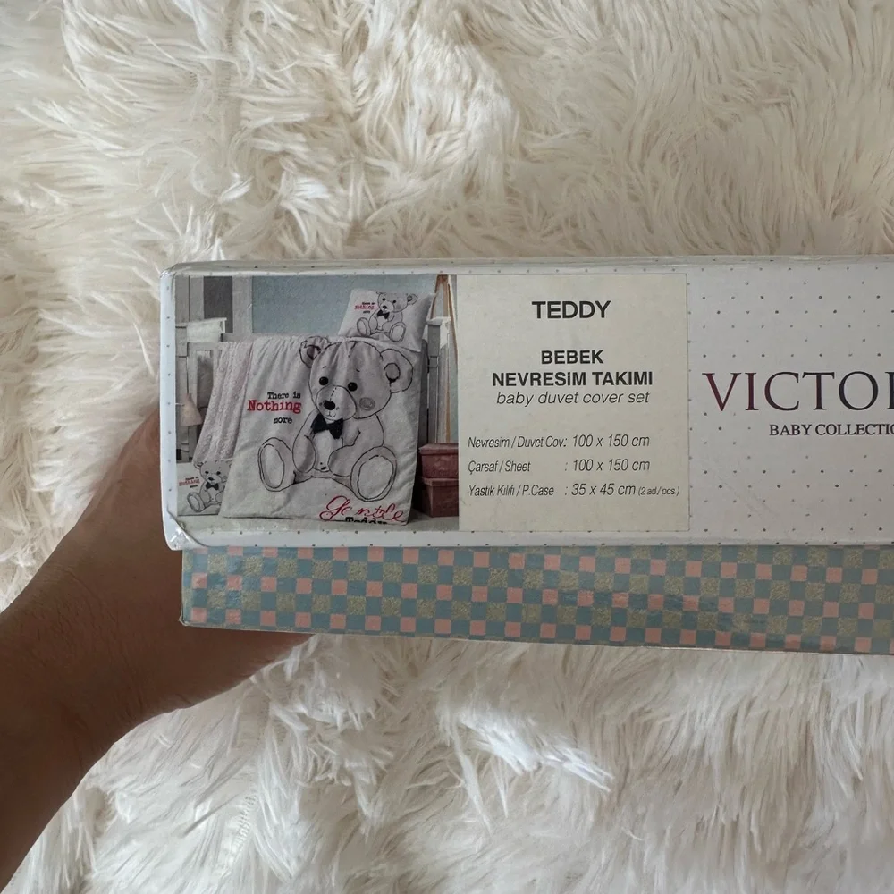 🆕 Baby Series Teddy Duvet Cover - Cream and Gray